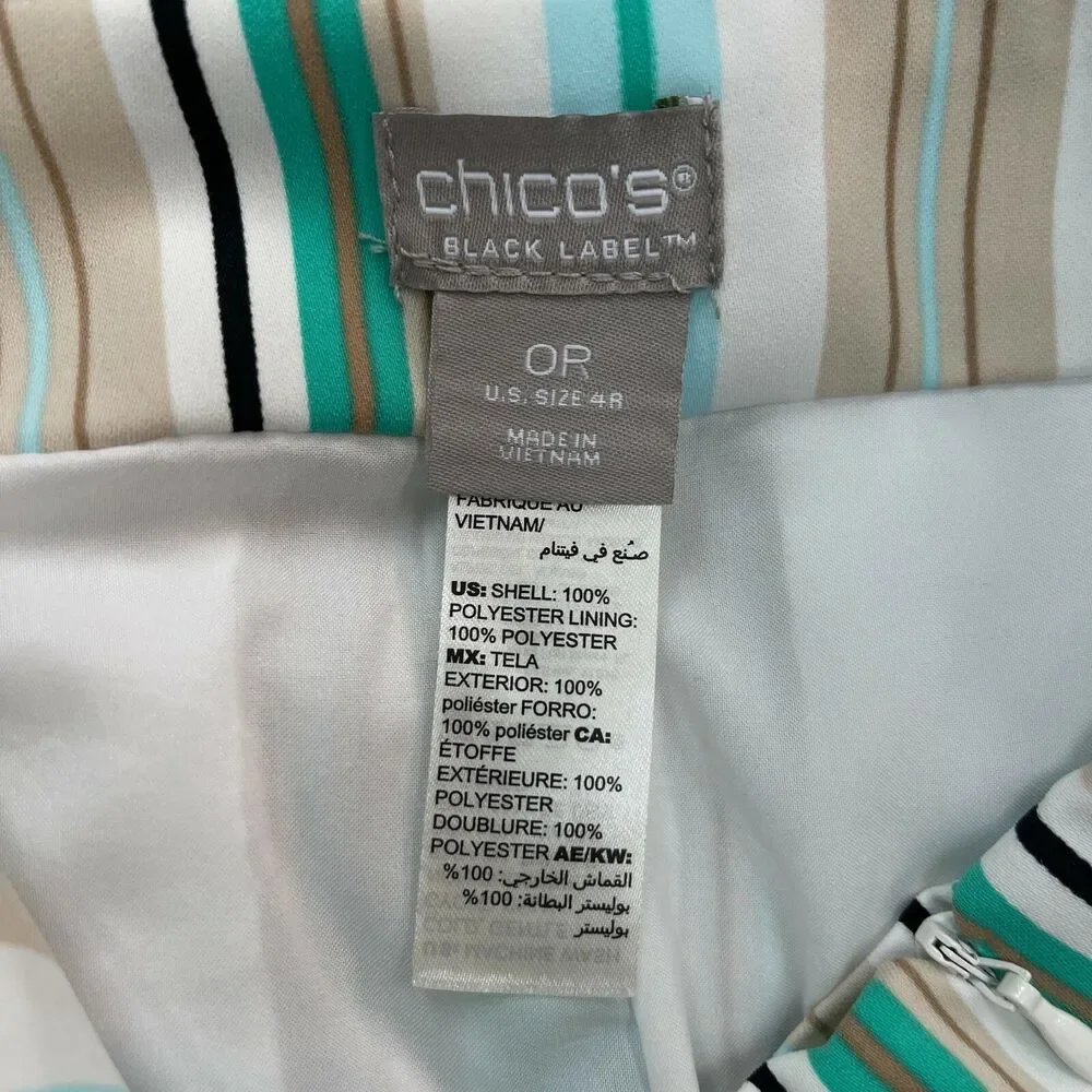 Chico's Black Label Pants Size 0 Regular Small 4 White Green Beige Striped Lined